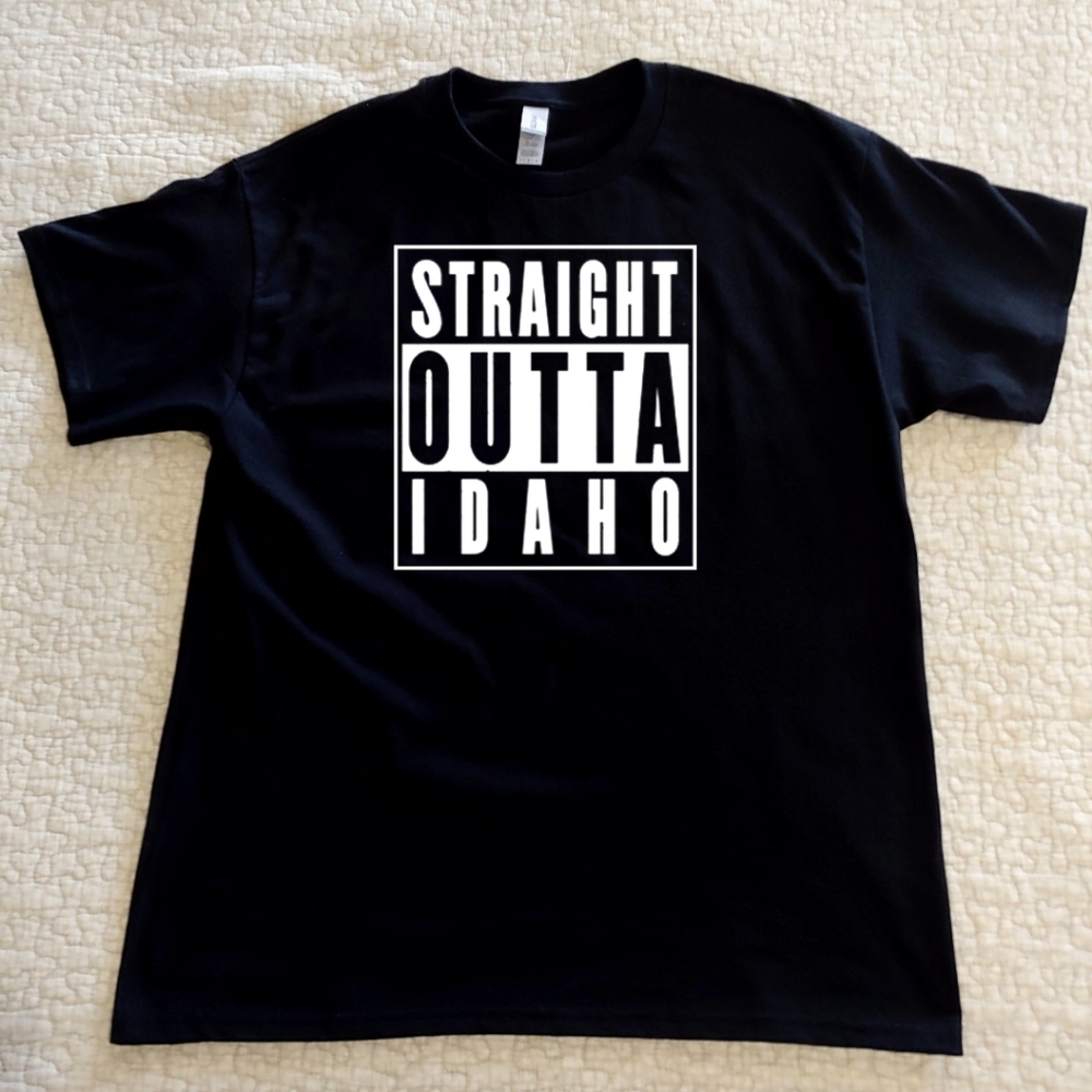 NWT Straight Outta Idaho Graphic Tee, Various Sizes, Black, Short Sleeved
